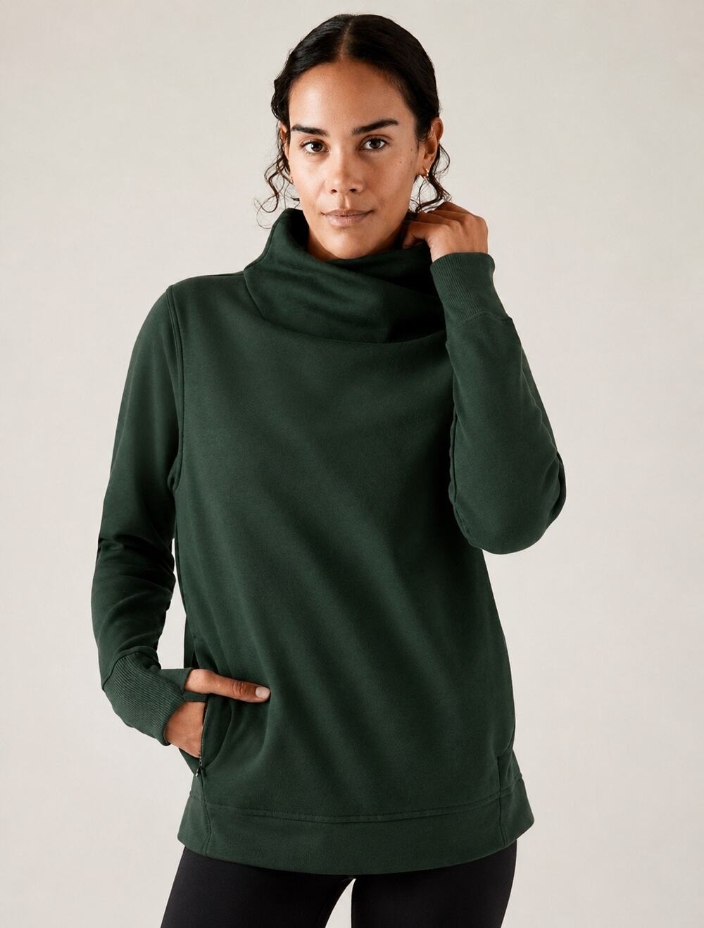Athleta Cozy Karma Twist Neck Sweatshirt Green Fleece Pullover XXS